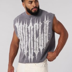 YOUNGLA -Tank Revenge Crop Cut-Offs GREY – Image 1