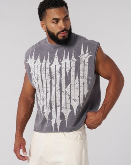 YOUNGLA -Tank Revenge Crop Cut-Offs GREY - My Authentic Store