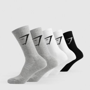 GYMSHARK SOCKS 5PK White/Black/Light Grey Marl – Image 1