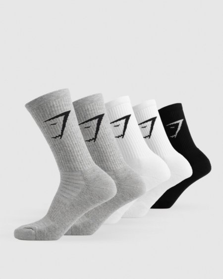 GYMSHARK SOCKS 5PK White/Black/Light Grey Marl - My Authentic Store