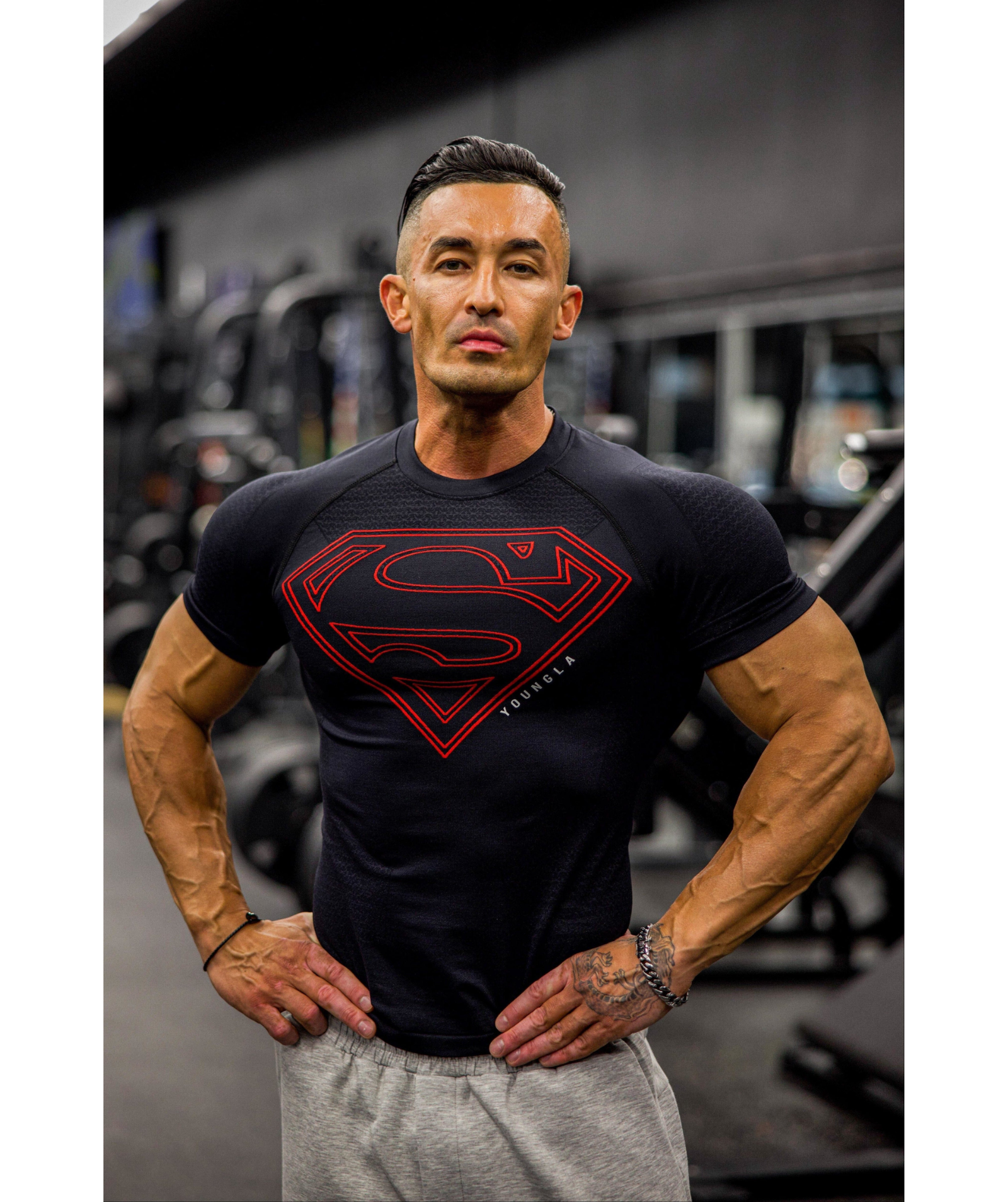 YOUNGLA-SUPERMAN COMPRESSION TEES RED/BLACK - My Authentic Store