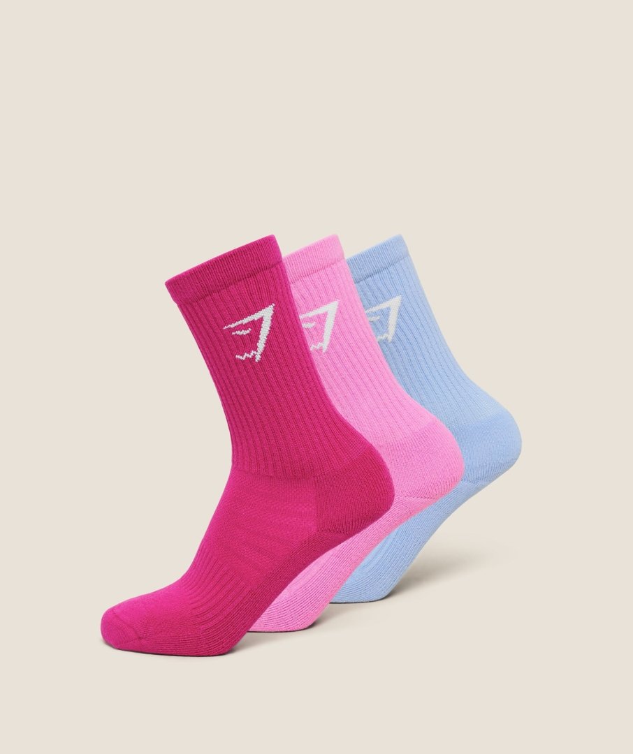 Gymshark Crew Socks 3PK Chilled Blue Focus Pink — My Authentic Store