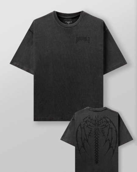 YoungLA 4234 Backbone Tees Black Wash - vue de face