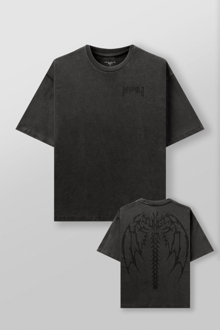 YoungLA 4234 Backbone Tees Black Wash - vue de face