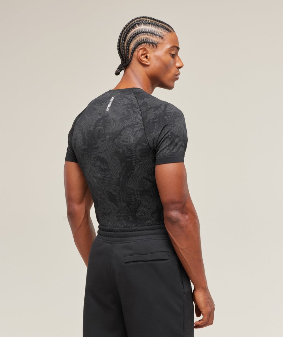 Gymshark Geo Seamless T-Shirt Black Charcoal Grey vu de dos