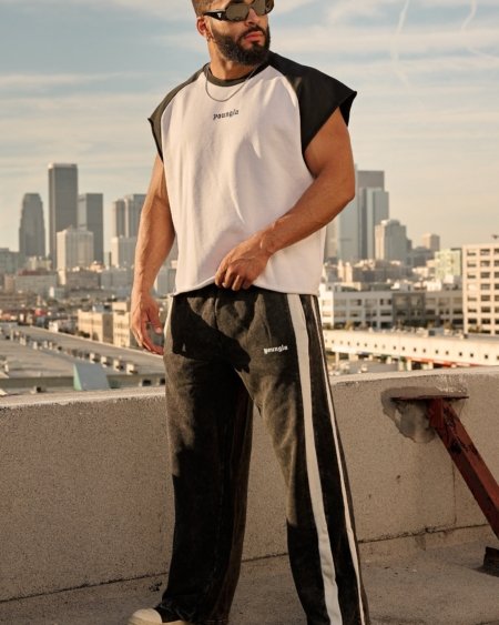 YOUNGLA CLASSIC STRIP BAGGY JOGGERS WASHED GREY – Image 3