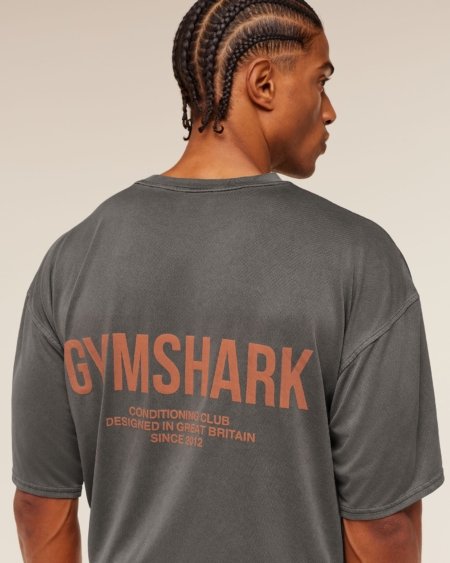 Gymshark Conditioning Club Washed T-Shirt Black Dayglow Peach Maroc — 100% authentique