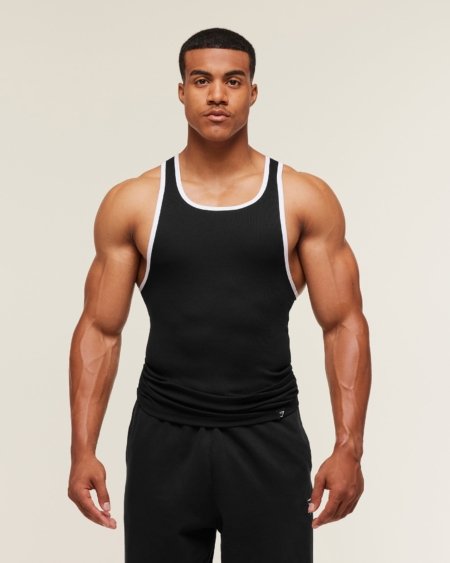 Gymshark Ribbed Tank 1PK Black/White Maroc — 100% authentique