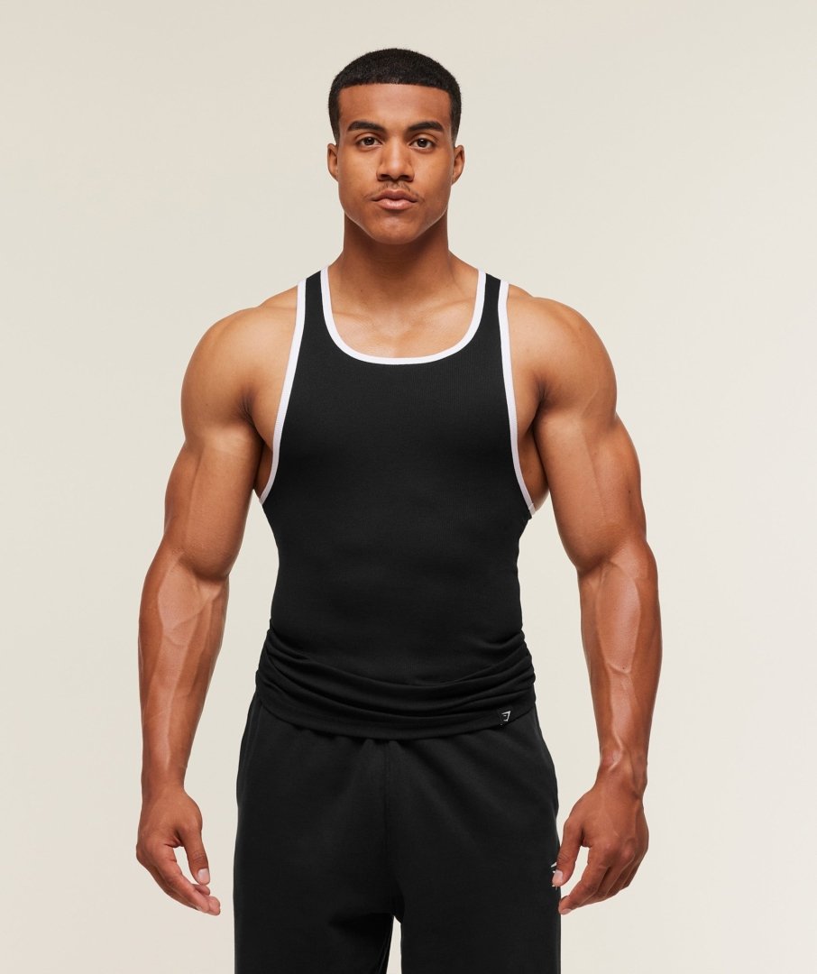 Gymshark Ribbed Tank 1PK Black/White Maroc — 100% authentique