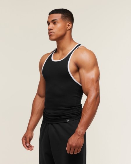 Gymshark Ribbed Tank 1PK Black/White Maroc — 100% authentique