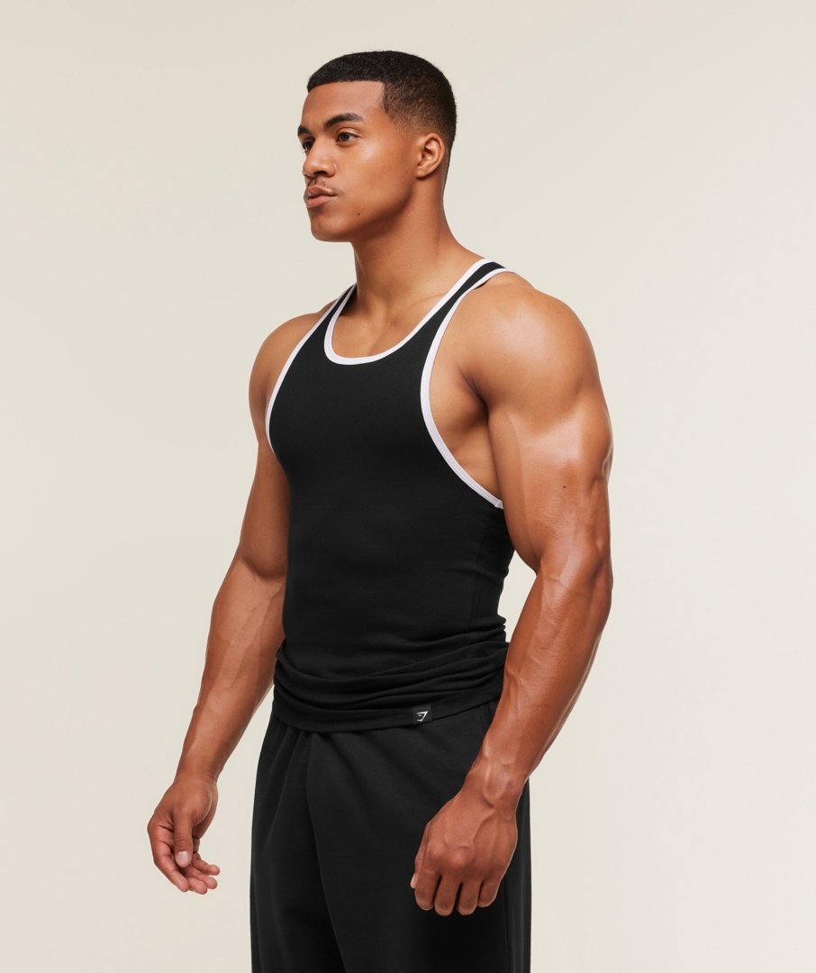 Gymshark Ribbed Tank 1PK Black/White Maroc — 100% authentique