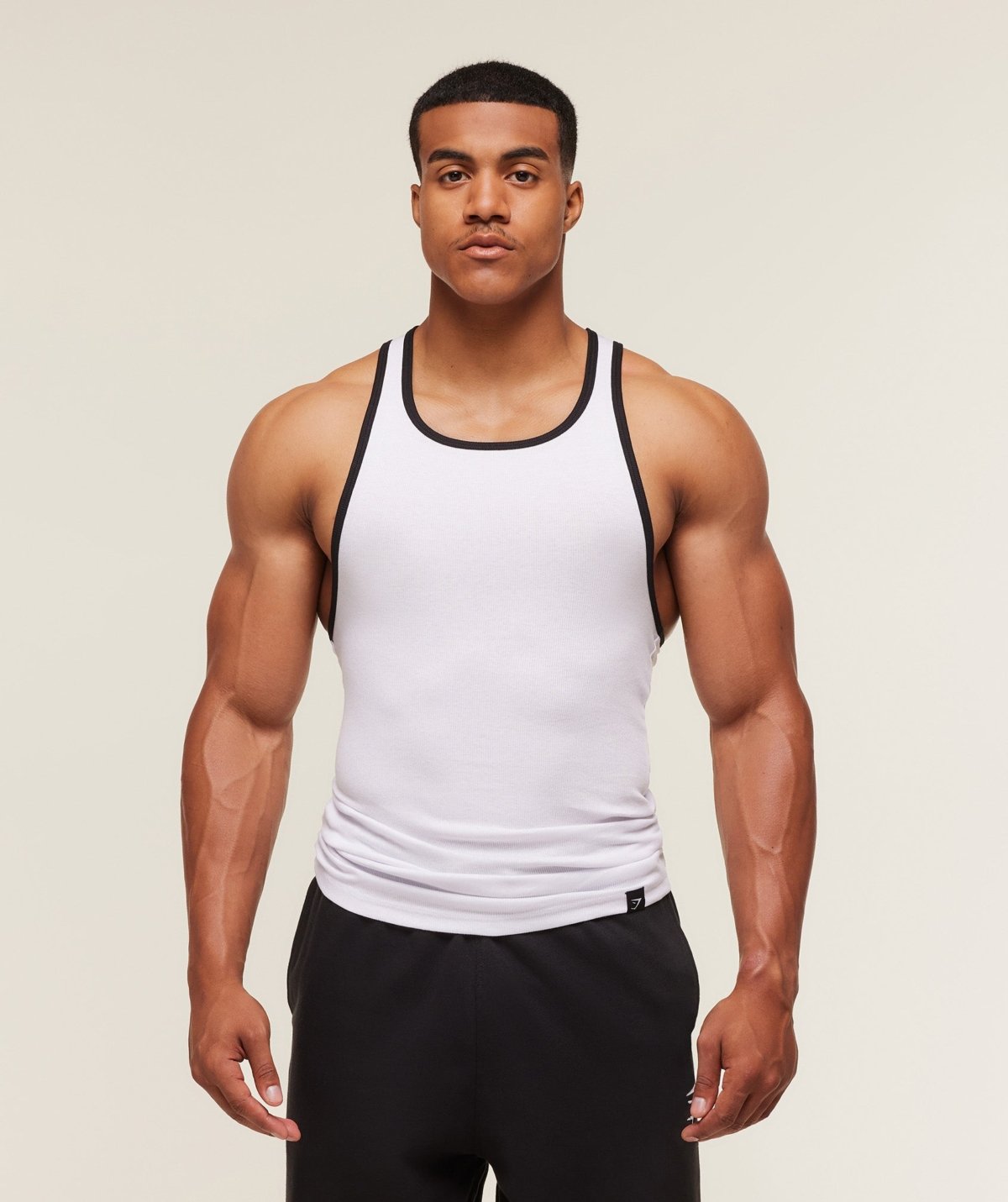 Gymshark Ribbed Tank 1PK White/Black Maroc — 100% authentique
