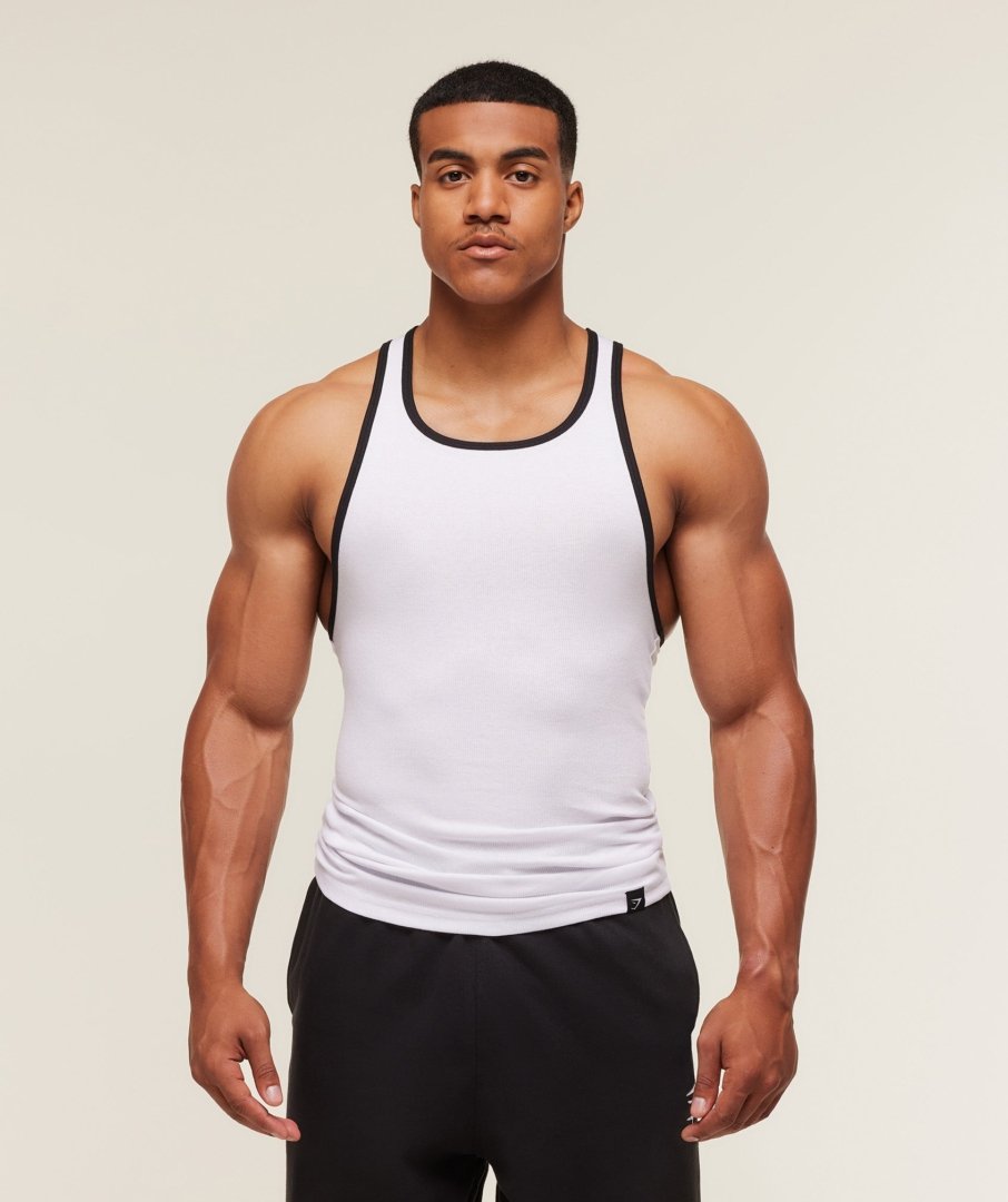 Gymshark Ribbed Tank 1PK White/Black Maroc — 100% authentique