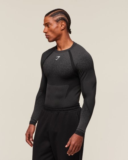 Gymshark Shadow Seamless Long Sleeve T-Shirt Black Maroc — 100% authentique
