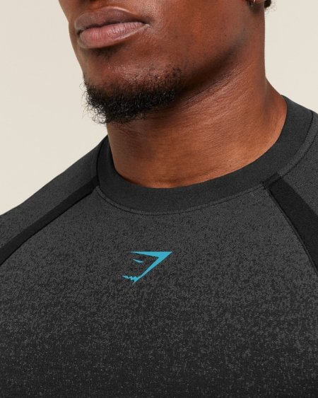 Gymshark Shadow Seamless Long Sleeve T-Shirt - Black/Brand Blue – Image 5