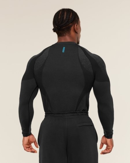 Gymshark Shadow Seamless Long Sleeve T-Shirt - Black/Brand Blue – Image 2