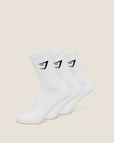 Chaussettes Gymshark Crew Socks 3PK blanches, 100% authentiques au Maroc
